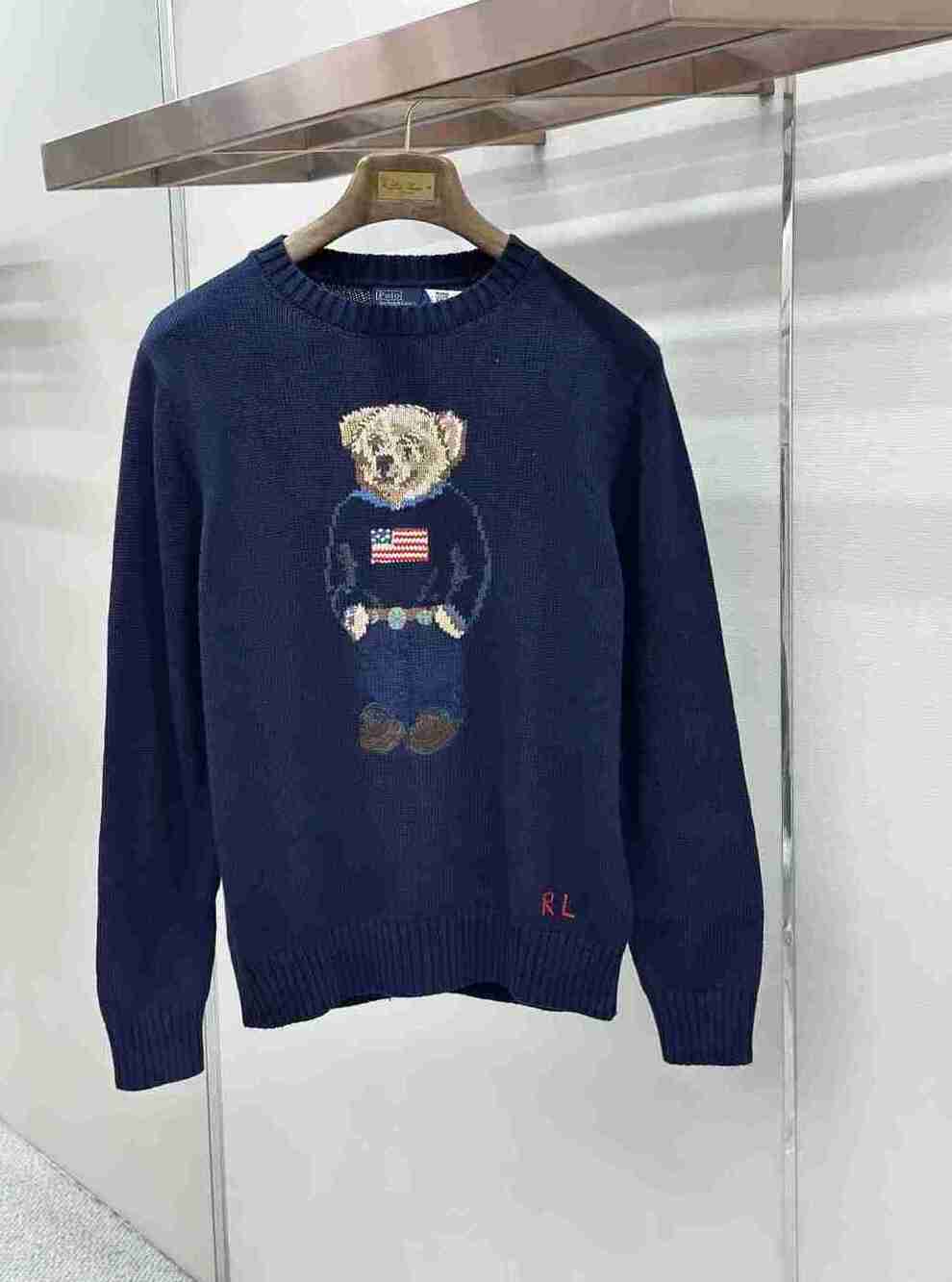 Polo Ralph Lauren Flag Polo Bear Knit Sweater Navy Blue Preppy Pullover